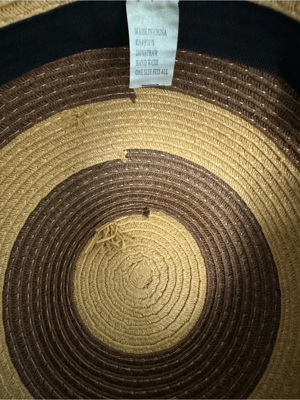 Tan Brown Striped Straw Sun Hat Wide Brim Beach Vacation One Size
